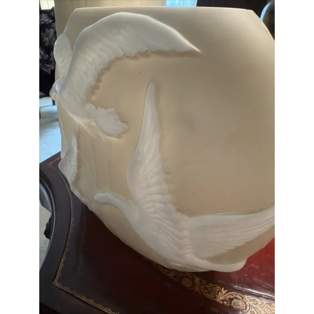Exceptional large Phoenix Cameo glass White Flying Geese Pale Yellow Pillow Vase
